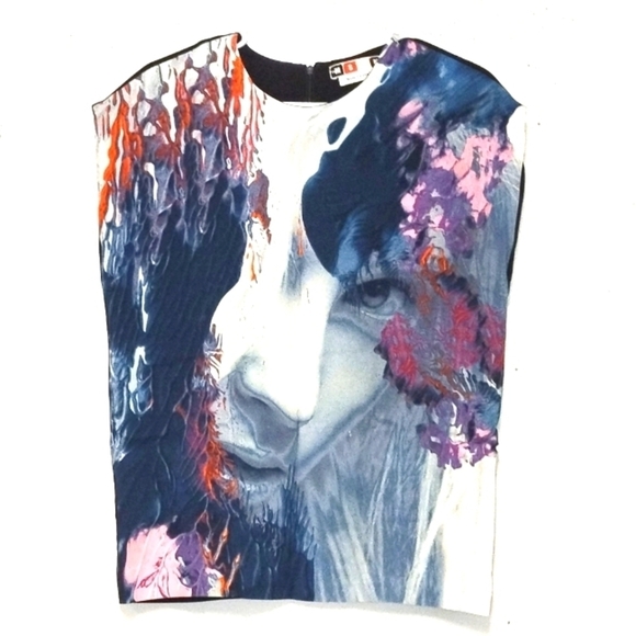MSGM Woman Photo Abstract Paint Graphic Print Cap Sleeve Top - XS / IT 38 / US 2 - Picture 1 of 5